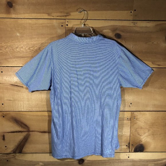 B. Draddy Polo Golf Shirt Mens Size Large OS Logo Pocket Pinstripe Blue EUC - Picture 8 of 12